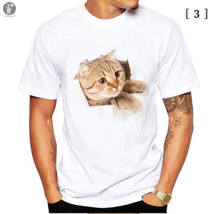Tシャツ イラスト メンズ 3D 猫 茶トラ 可愛い 半袖 男女兼用 薄手 ねこ 白 レディース 面白 おもしろ トリックアート 送料無料 |  | 03