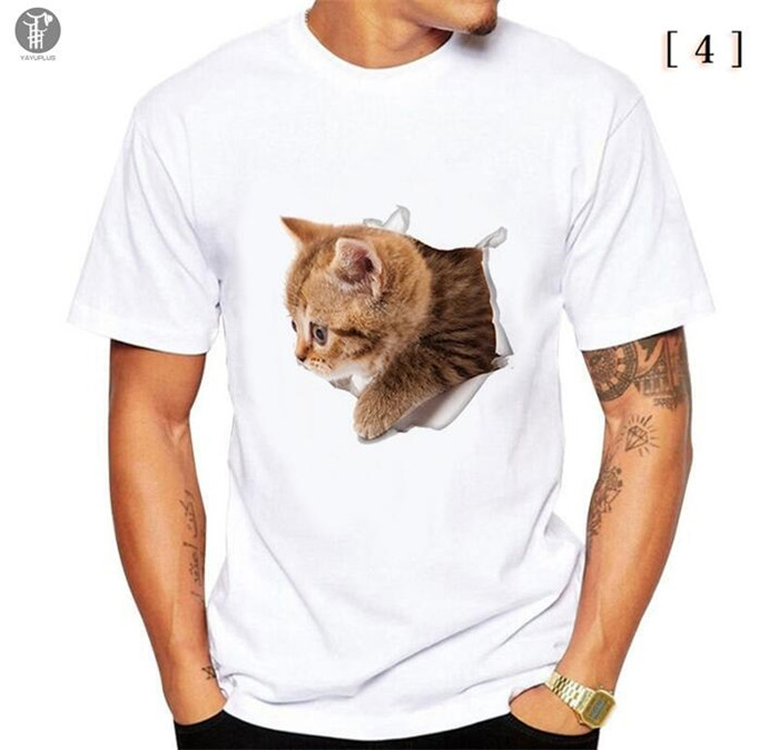 Tシャツ イラスト メンズ 3D 猫 茶トラ 可愛い 半袖 男女兼用 薄手 ねこ 白 レディース 面白 おもしろ トリックアート 送料無料 |  | 04