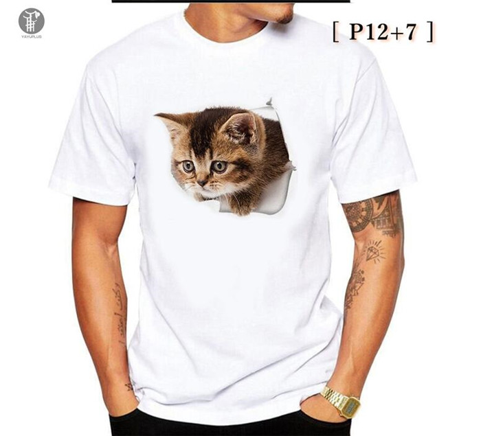 Tシャツ イラスト メンズ 3D 猫 茶トラ 可愛い 半袖 男女兼用 薄手 ねこ 白 レディース 面白 おもしろ トリックアート 送料無料 |  | 07