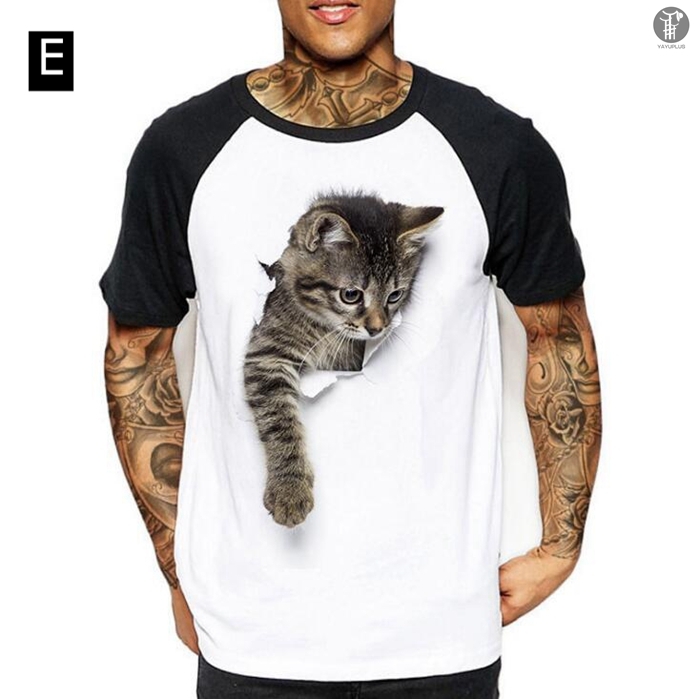 Tシャツ イラスト メンズ 3D 猫 可愛い ラグランTシャツ 半袖 男女兼用 薄手 ねこ 配色 面白 おもしろ トリックアート 代引不可｜goodplus｜04