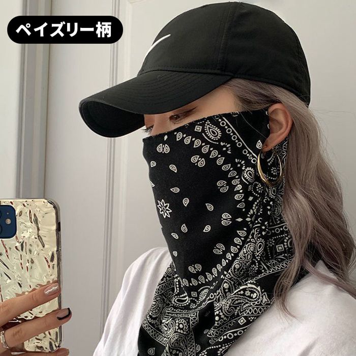 フェイスカバー 紫外線対策 日焼け防止 接触冷感 マスク 総柄 無地 耳かけ 洗える |  | 01