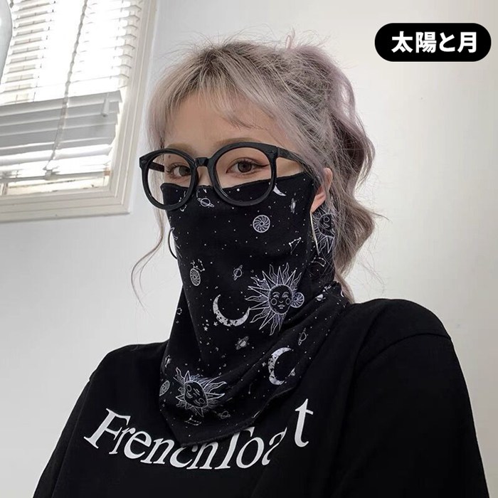 フェイスカバー 紫外線対策 日焼け防止 接触冷感 マスク 総柄 無地 耳かけ 洗える |  | 03