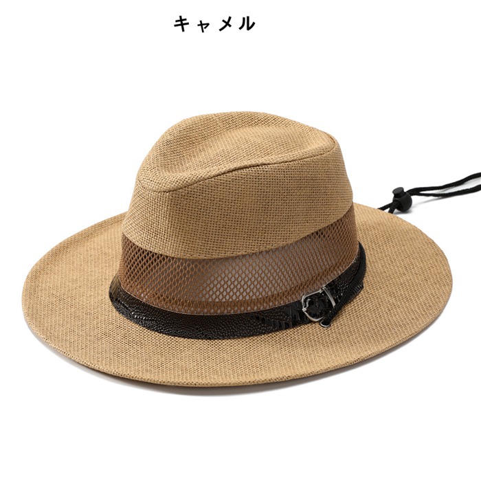 麦わら帽子 つば広 UVカット 帽子 メッシュ メンズ UVカット 男性用 ストロー サーフハット 農作業 ガーデニング 日よ |  | 04
