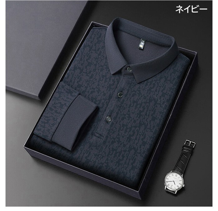 ポロシャツ メンズ 長袖 襟付き 総柄 tシャツ トップス 春 秋 冬 ゴルフウェア ビジネス オフィスカジュアル 高級感 高級 |  | 01