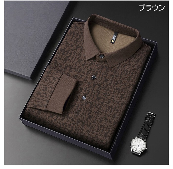 ポロシャツ メンズ 長袖 襟付き 総柄 tシャツ トップス 春 秋 冬 ゴルフウェア ビジネス オフィスカジュアル 高級感 高級 |  | 02