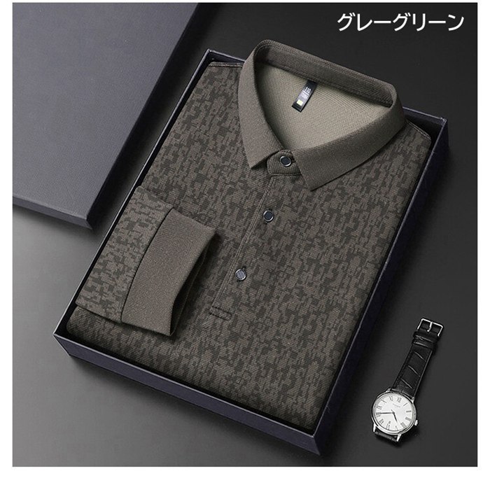 ポロシャツ メンズ 長袖 襟付き 総柄 tシャツ トップス 春 秋 冬 ゴルフウェア ビジネス オフィスカジュアル 高級感 高級 |  | 03