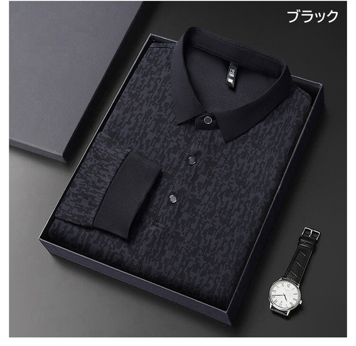 ポロシャツ メンズ 長袖 襟付き 総柄 tシャツ トップス 春 秋 冬 ゴルフウェア ビジネス オフィスカジュアル 高級感 高級 |  | 04