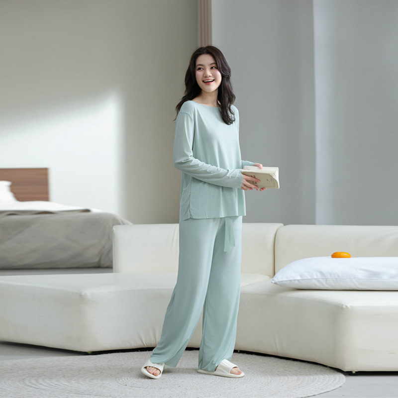 ルームウェア レディース セットアップ 上下セット 部屋着 寝巻き リブ 秋 秋用 冬用 長袖 長ズボン ロングTシャツ ロングパンツ |  | 02