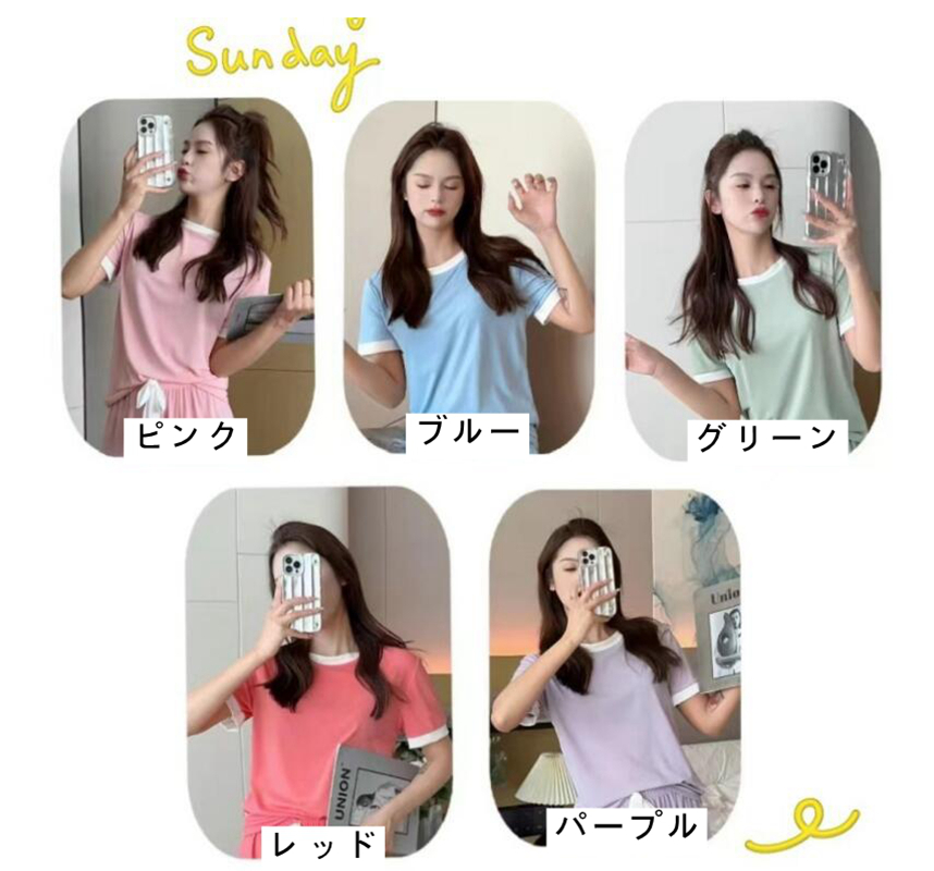 ルームウェア レディース 夏 接触冷感 パジャマ Tシャツ ショートパンツ 上下2点セット セットアップ 薄手 快適 柔らか 吸汗 通気 ゆったり |  | 06
