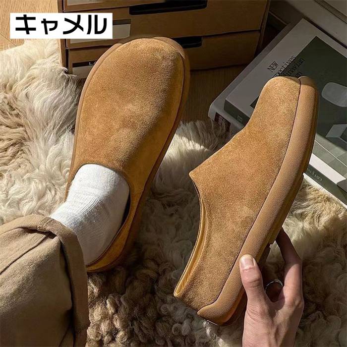 サボサンダル 冬 メンズ 靴 スリッポン スエード かかとあり ぺたんこ オフィス 室外履き 滑り止め 防寒 冷え防止 おしゃれ |  | 01