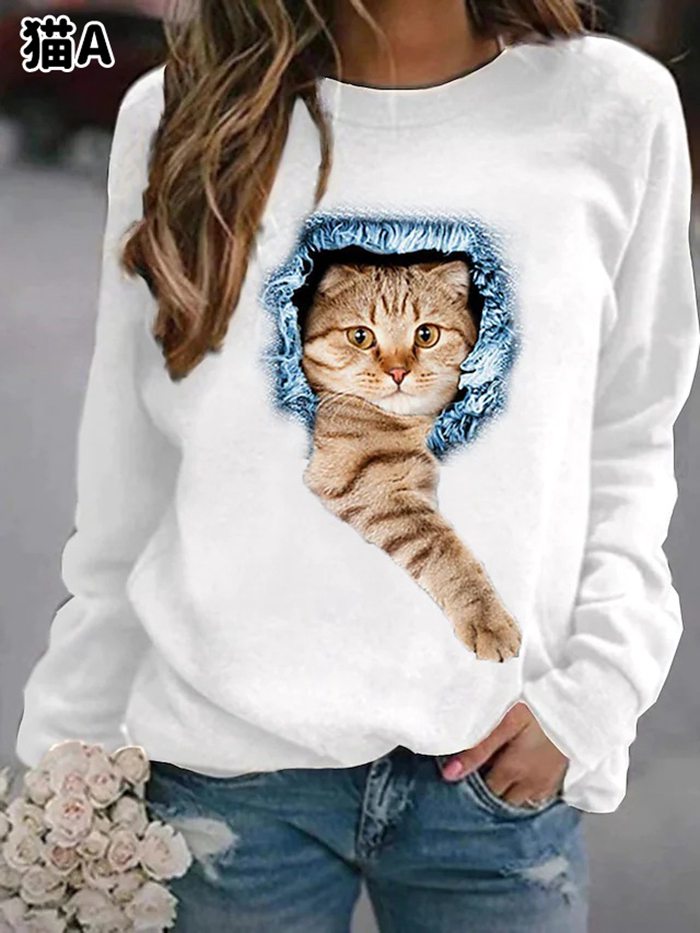 トレーナー 可愛い 3D 猫 犬 レディース 長袖 裏フリース 微起毛 秋冬