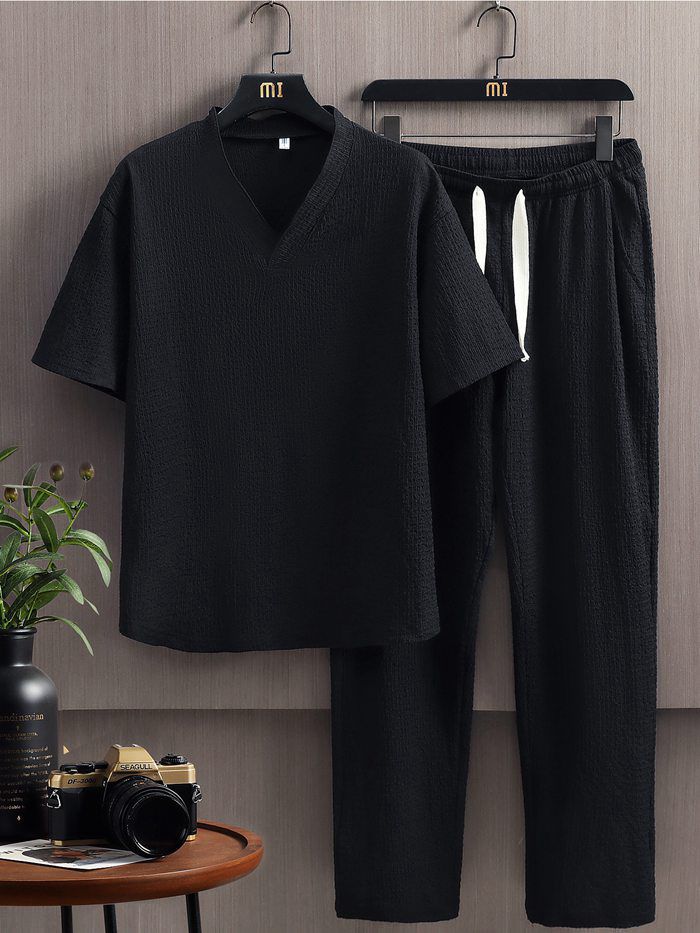 セットアップ メンズ 父の日 上下セット 大きいサイズ Tシャツ  ロングパンツ ゆったり 快適 無地 薄手 夏用 夏    夏服 |  | 01