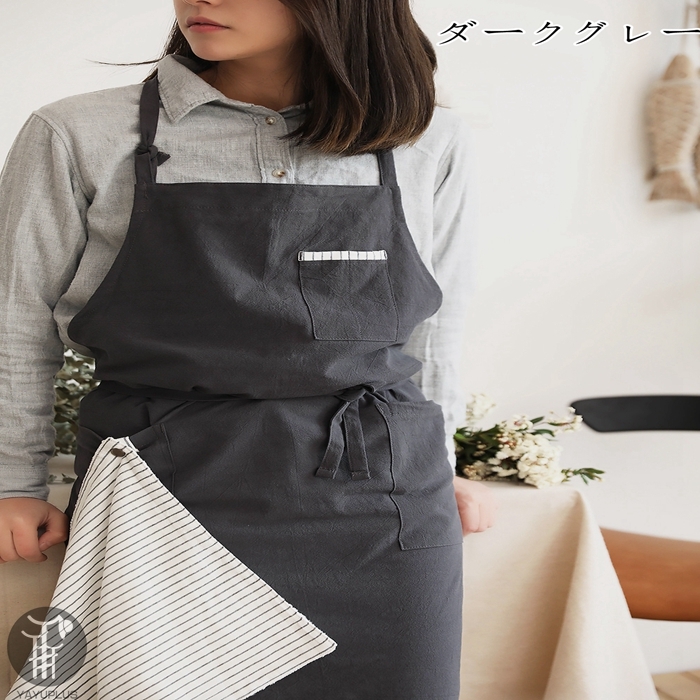 エプロン おしゃれ カフェエプロン グレー シンプル メンズ リネン 前掛け 女性用 男女兼用 結ぶエプロン スピード対応 全国送料無料 男女兼用