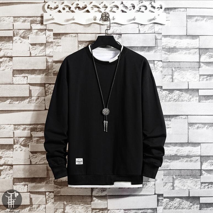 トレーナー レイヤード風Tシャツ 重ね着風 メンズ トップス 切り替え スウェット オシャレ プルオーバー 長袖 クルーネック 春服 秋服 新作 |  | 01