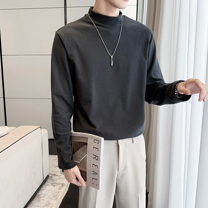 長袖 Tシャツ メンズ 長袖 Tシャツ ロングTシャツ ハイネック インナー 無地 暖かい 細身 トップス  新作 おしゃれ カジュアル |  | 02