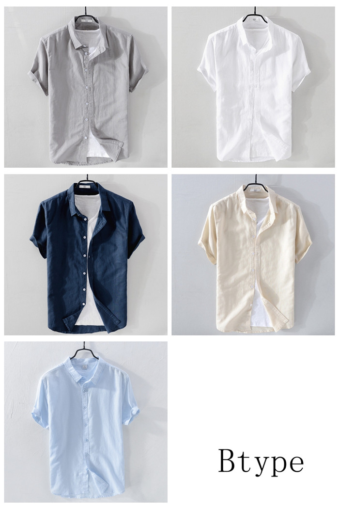 綿麻シャツ メンズ 半袖 無地 リネンシャツ カジュアルシャツ ビジネス バンドカラーシャツ スタンドカラー |  | 02