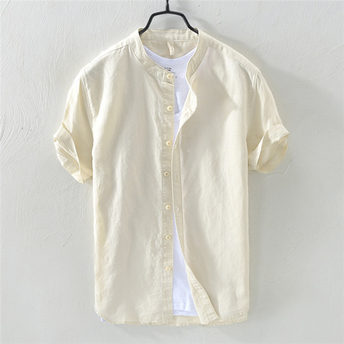 綿麻シャツ メンズ 半袖 無地 リネンシャツ カジュアルシャツ ビジネス バンドカラーシャツ スタンドカラー |  | 07