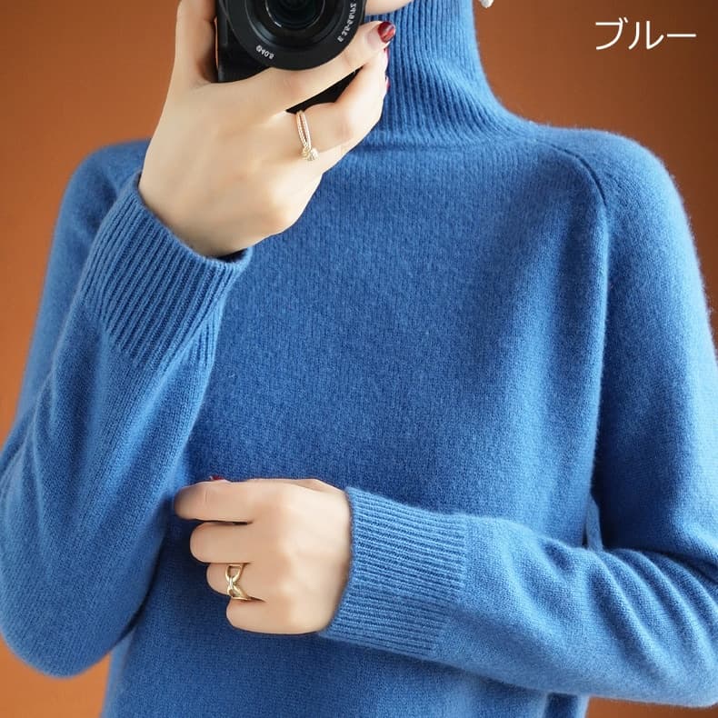 ウール混 ニットセーター レディース ハイネック ニット セーター ゆったり 体型カバー ショート丈 リブ二ット 無地 長袖 |  | 09