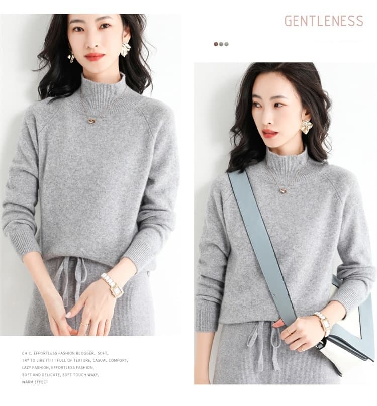 ウール混 ニットセーター レディース ハイネック ニット セーター ゆったり 体型カバー ショート丈 リブ二ット 無地 長袖 |  | 17