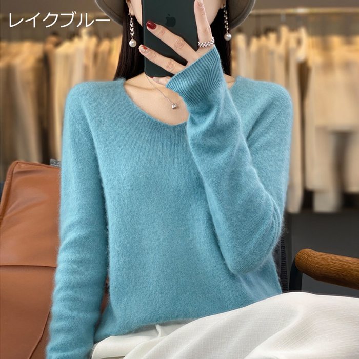 ウール100% セーター ニット レディース Vネック ニットセーター 長袖 ニットソー 無地 暖かい 防寒 保温 インナー トップ |  | 07