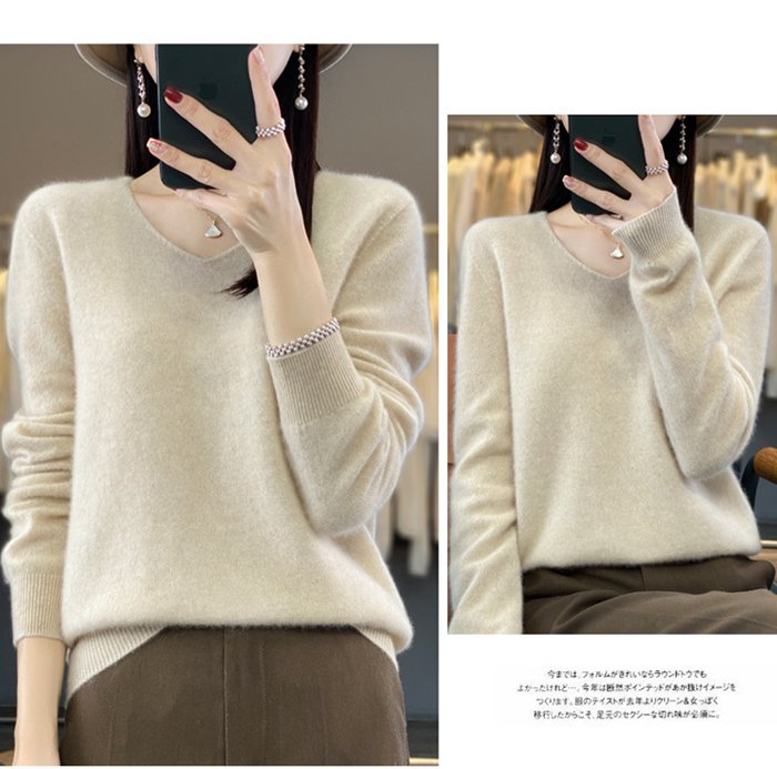 ウール100% セーター ニット レディース Vネック ニットセーター 長袖 ニットソー 無地 暖かい 防寒 保温 インナー トップ |  | 14