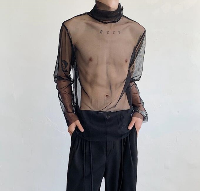 シアートップス メンズ ロンT トップス 秋コーデ レイヤード シースルー メンズ セクシー インナー 重ね着 メッシュ |  | 10