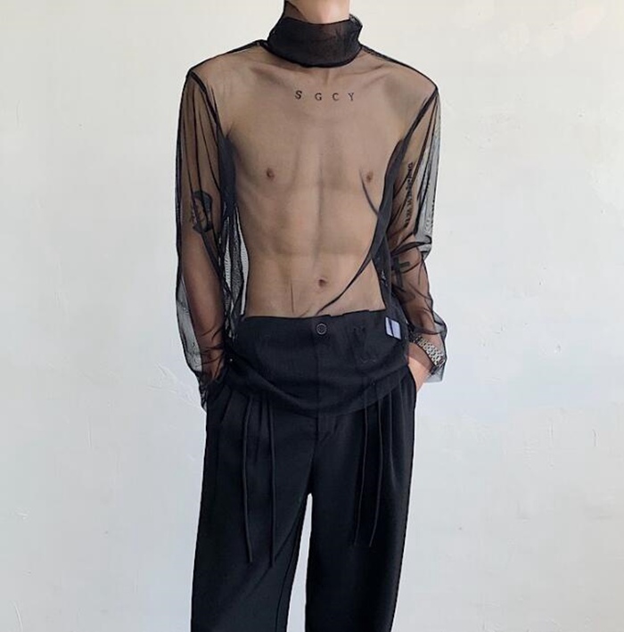 シアートップス メンズ ロンT トップス 秋コーデ レイヤード シースルー メンズ セクシー インナー 重ね着 メッシュ |  | 09