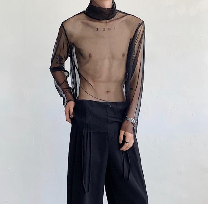 シアートップス メンズ ロンT トップス 秋コーデ レイヤード シースルー メンズ セクシー インナー 重ね着 メッシュ |  | 02