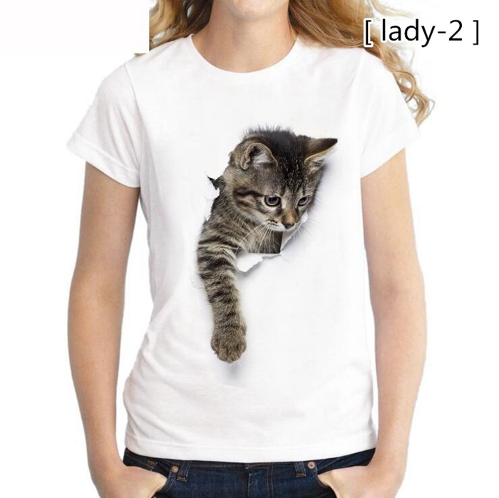 レディースTシャツ 可愛い 3D 猫 半袖 男女兼用 薄手 白 レディース 面白 トリックアート 代...