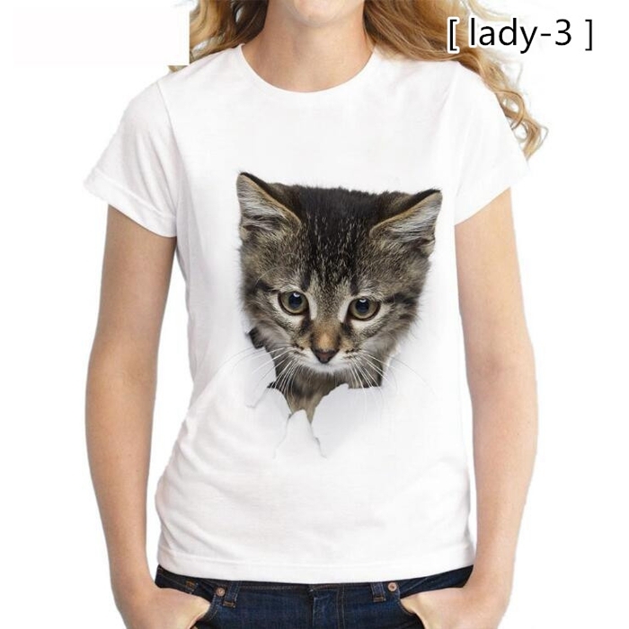 レディースTシャツ 可愛い 3D 猫 Tシャツ 半袖 男女兼用 薄手 ねこ 白 レディース 面白 お...