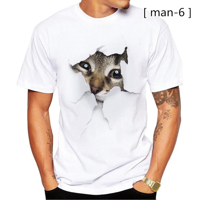 可愛い 3D 猫 Tシャツ 半袖 男女兼用 メンズ 薄手 ねこ 白