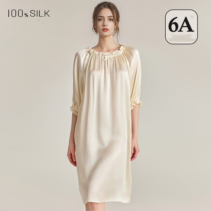 ネグリジェ シルク 100% ルームワンピース 6A天然シルク 16匁 半袖 パフスリーブ 女性用 レディース シルク100% |  | 03