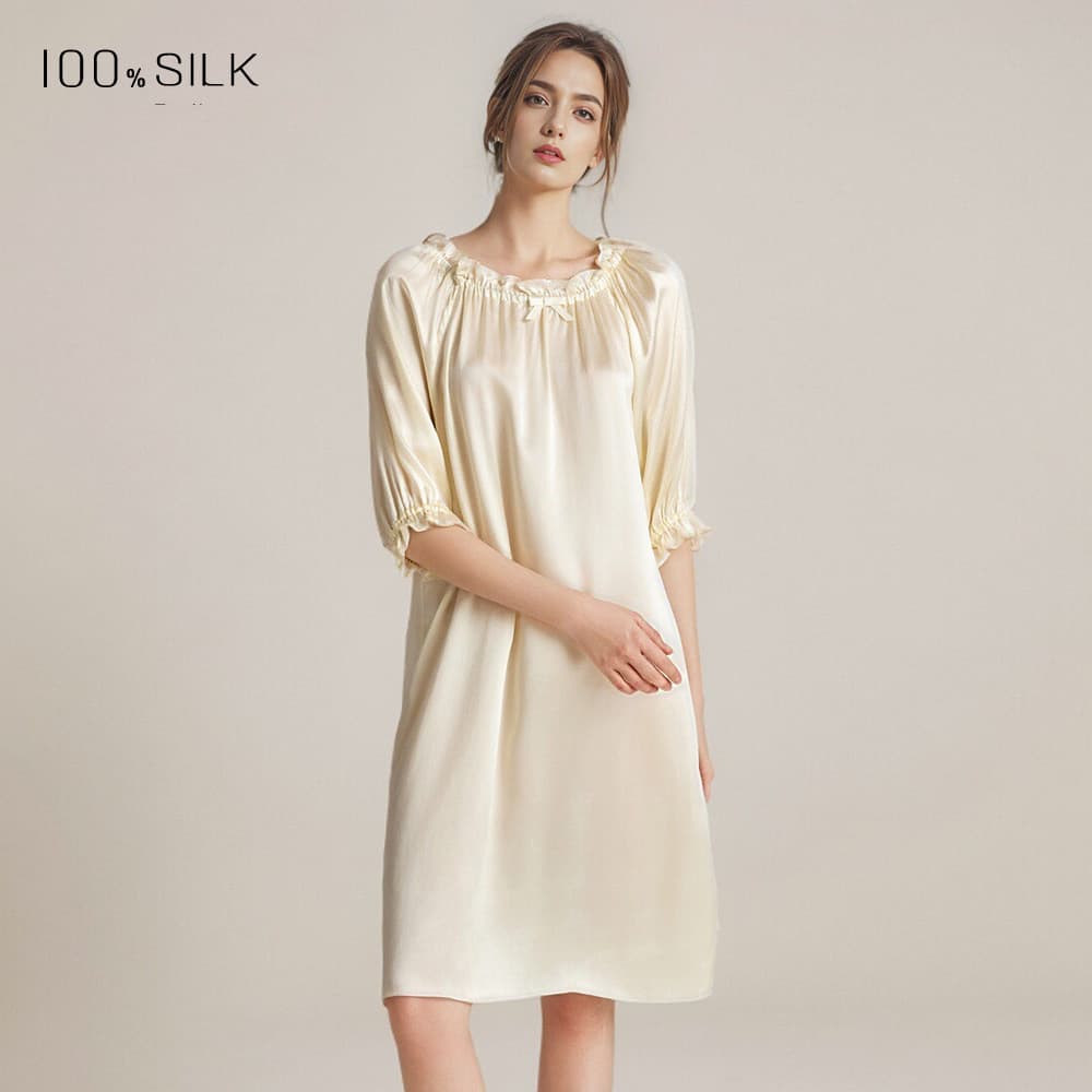 ネグリジェ シルク 100% ルームワンピース 6A天然シルク 16匁 半袖 パフスリーブ 女性用 レディース シルク100% |  | 10