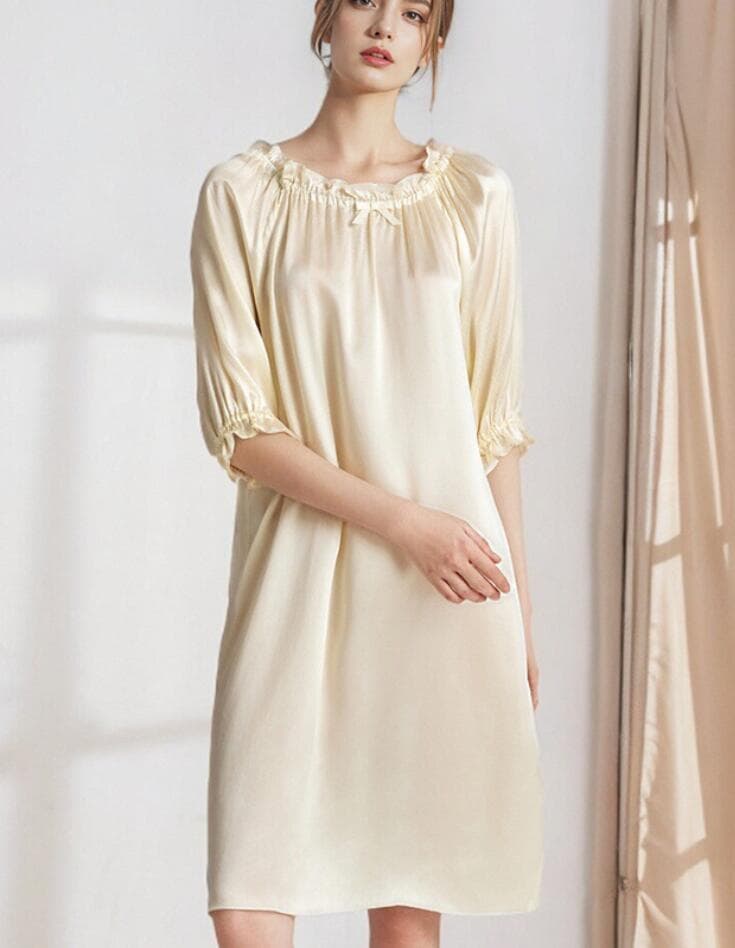 ネグリジェ シルク 100% ルームワンピース 6A天然シルク 16匁 半袖 パフスリーブ 女性用 レディース シルク100% |  | 11