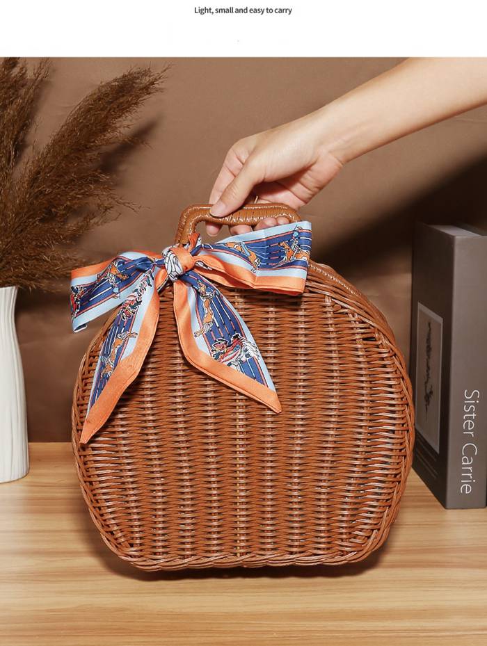 カゴバッグ 丸型 バスケット かごバスケット ピクニックバスケット 籠バッグ ピクニック バスケット 持ち手 洗える |  | 04