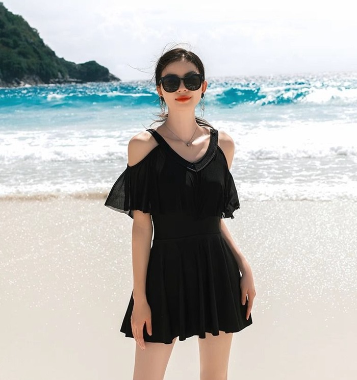 水着 レディース 体型カバー ワンピース オールインワン オフショルダー フレア 大きいサイズ 盛れる 韓国 軽量 大人 ビー |  | 06