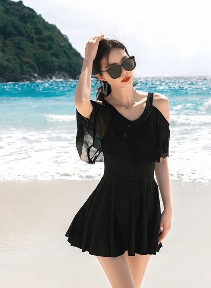 水着 レディース 体型カバー ワンピース オールインワン オフショルダー フレア 大きいサイズ 盛れる 韓国 軽量 大人 ビー |  | 07