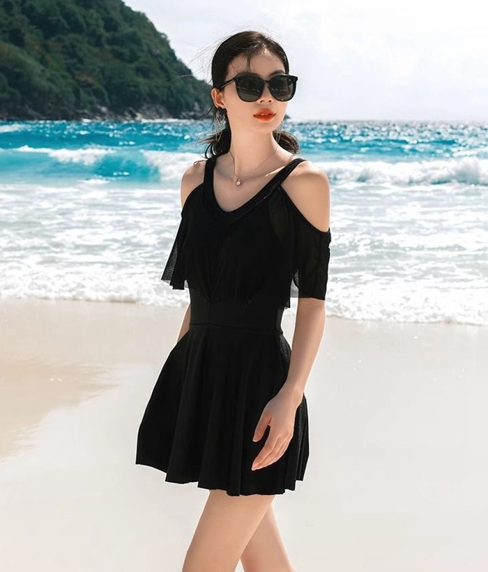 水着 レディース 体型カバー ワンピース オールインワン オフショルダー フレア 大きいサイズ 盛れる 韓国 軽量 大人 ビー |  | 08