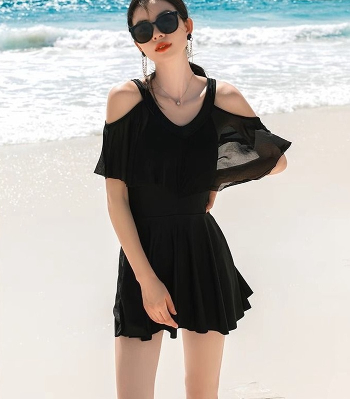 水着 レディース 体型カバー ワンピース オールインワン オフショルダー フレア 大きいサイズ 盛れる 韓国 軽量 大人 ビー |  | 09