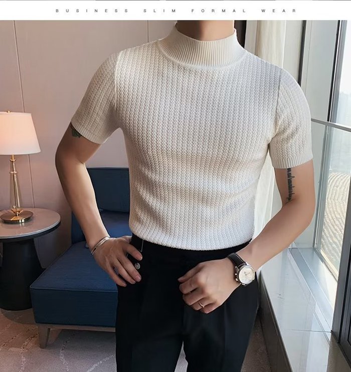 サマーニット メンズ Tシャツ 半袖 トップス ニット 春 ハイネック カットソー 夏服 吸汗 通気性 インナー 無地 涼しい 軽量 快適 |  | 03