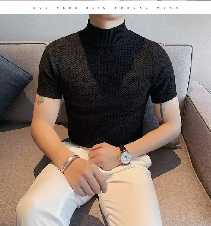 サマーニット メンズ Tシャツ 半袖 トップス ニット 春 ハイネック カットソー 夏服 吸汗 通気性 インナー 無地 涼しい 軽量 快適 |  | 06