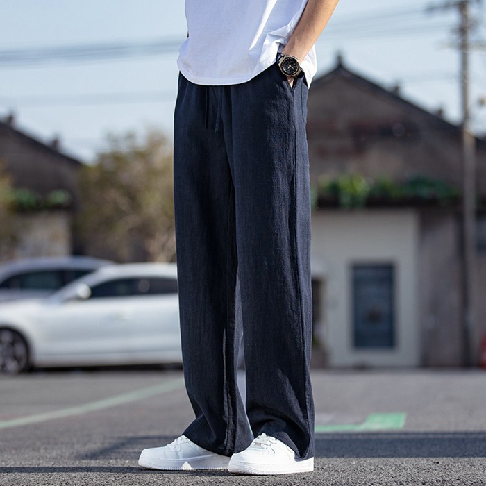 リネンライク ワイドパンツ メンズ 夏 麻調 麻風 アイスシルク 涼しい 接触冷感 イージーパンツ ストレート パンツ 落ち感 |  | 05