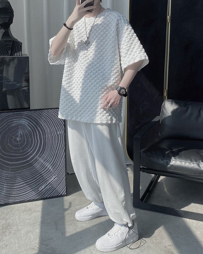 Tシャツ メンズ カットソー ワッフル生地 クルーネック 丸首 半袖Tシャツ 半袖 トップス 通学 通勤 おしゃれ カジュアル |  | 10