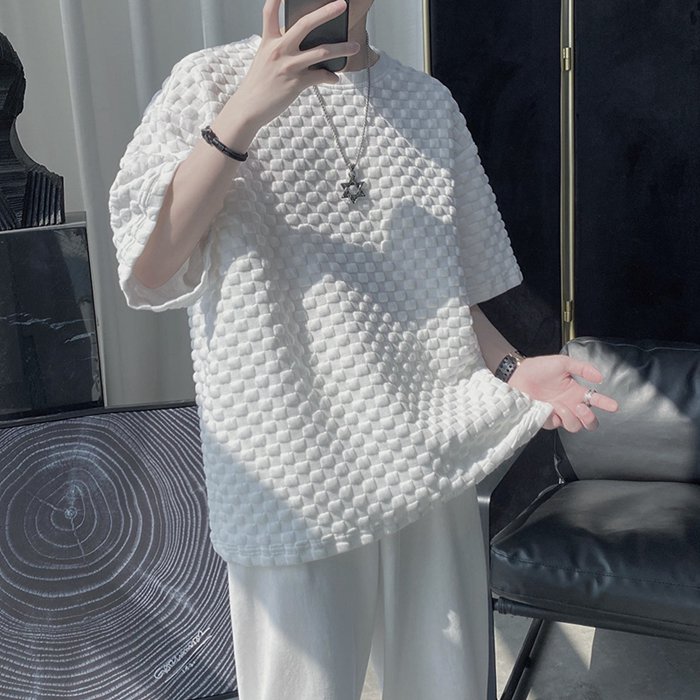 Tシャツ メンズ カットソー ワッフル生地 クルーネック 丸首 半袖Tシャツ 半袖 トップス 通学 通勤 おしゃれ カジュアル |  | 11