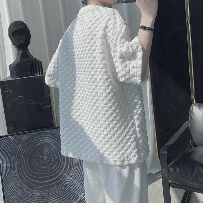 Tシャツ メンズ カットソー ワッフル生地 クルーネック 丸首 半袖Tシャツ 半袖 トップス 通学 通勤 おしゃれ カジュアル |  | 12