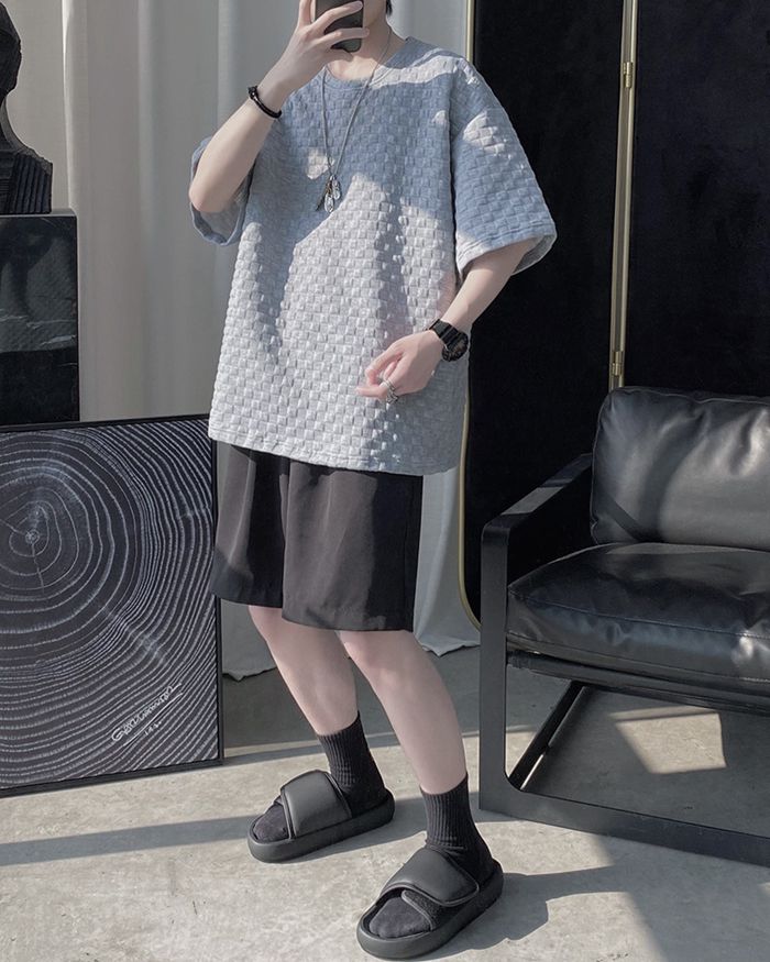 Tシャツ メンズ カットソー ワッフル生地 クルーネック 丸首 半袖Tシャツ 半袖 トップス 通学 通勤 おしゃれ カジュアル |  | 13