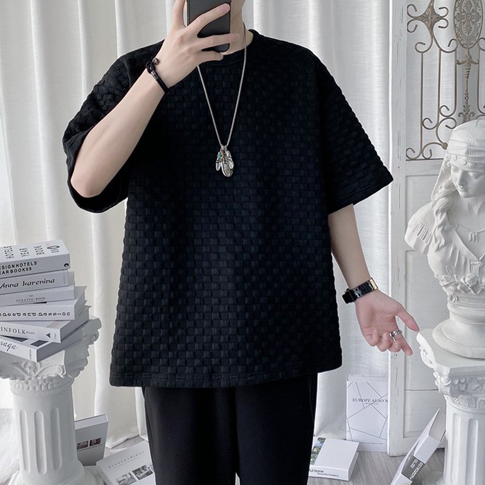 Tシャツ メンズ カットソー ワッフル生地 クルーネック 丸首 半袖Tシャツ 半袖 トップス 通学 通勤 おしゃれ カジュアル |  | 02