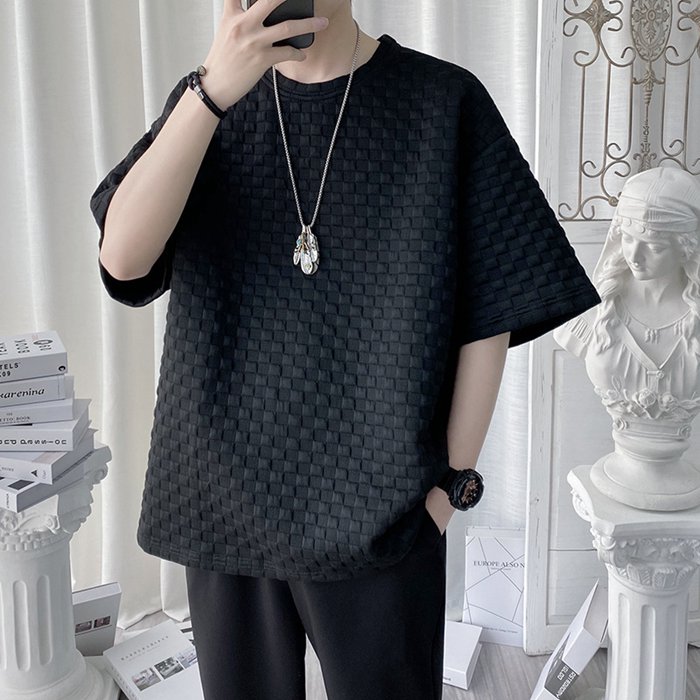 Tシャツ メンズ カットソー ワッフル生地 クルーネック 丸首 半袖Tシャツ 半袖 トップス 通学 通勤 おしゃれ カジュアル |  | 05