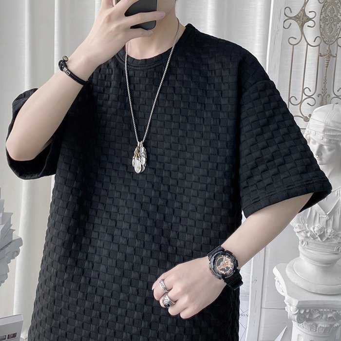 Tシャツ メンズ カットソー ワッフル生地 クルーネック 丸首 半袖Tシャツ 半袖 トップス 通学 通勤 おしゃれ カジュアル |  | 06