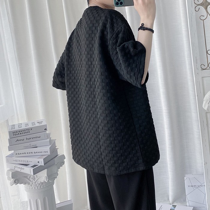 Tシャツ メンズ カットソー ワッフル生地 クルーネック 丸首 半袖Tシャツ 半袖 トップス 通学 通勤 おしゃれ カジュアル |  | 08